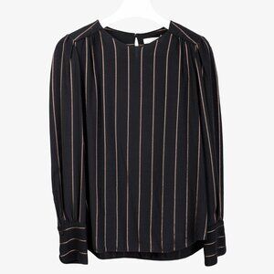 Chloe PF/17 Black Copper Microdots & Stripes Viscose Long-Sleeve Blouse